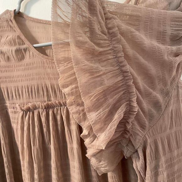 Max-studio Women's Tan Boho Fairycore Mesh Flutter Sleeve Size XL - Picture 5 of 8